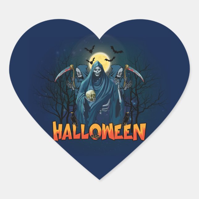 Adesivo Coração Assustador Esqueleto Noturno Halloween, Meu Humor  (Frente)