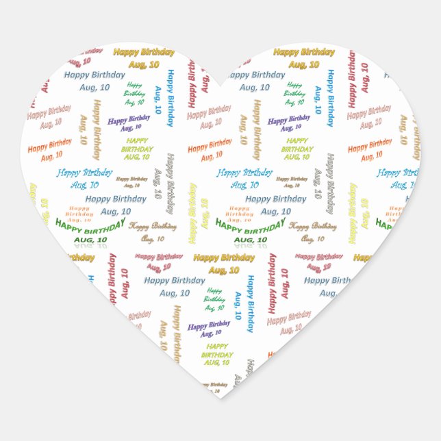 Adesivo Coração August, 10 Birthday Sticker (Frente)