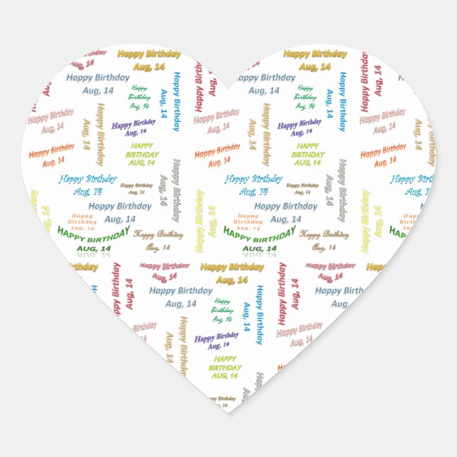 Adesivo Coração August, 14 Birthday Sticker (Frente)