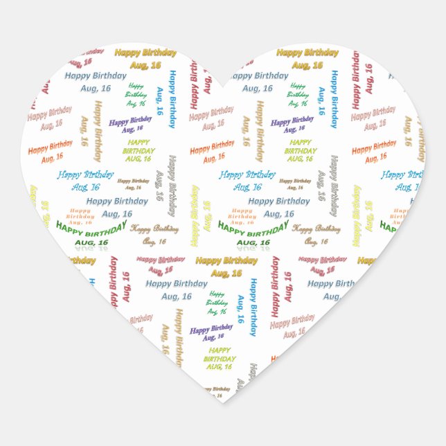 Adesivo Coração August, 16 Birthday Sticker (Frente)