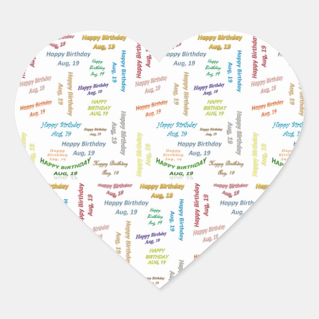 Adesivo Coração August, 19 Aniversário Sticker (Frente)