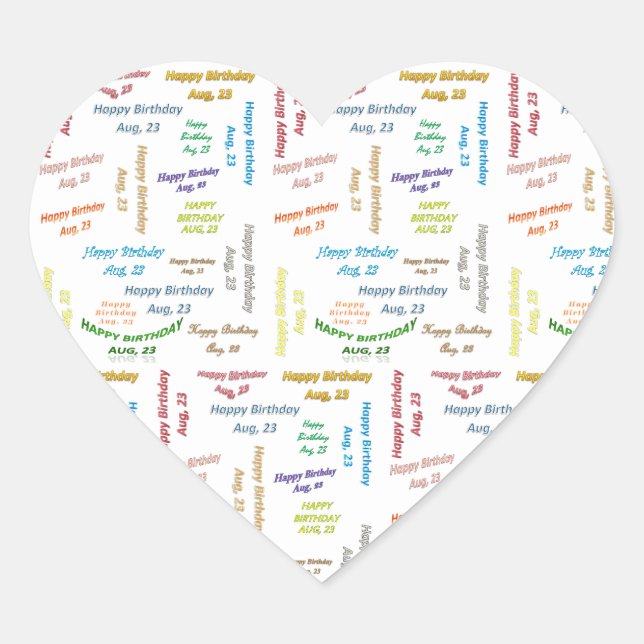 Adesivo Coração August, 23 Aniversário Sticker (Frente)