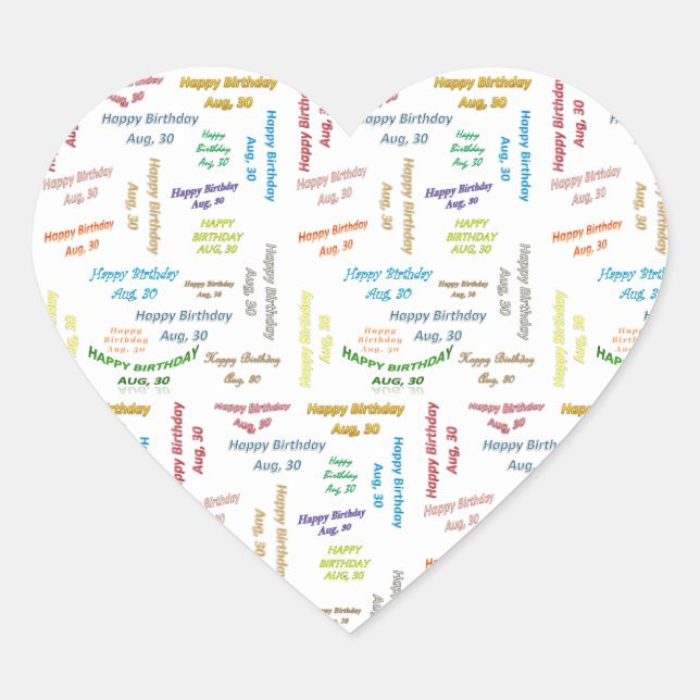 Adesivo Coração August, 30 Birthday Sticker (Frente)