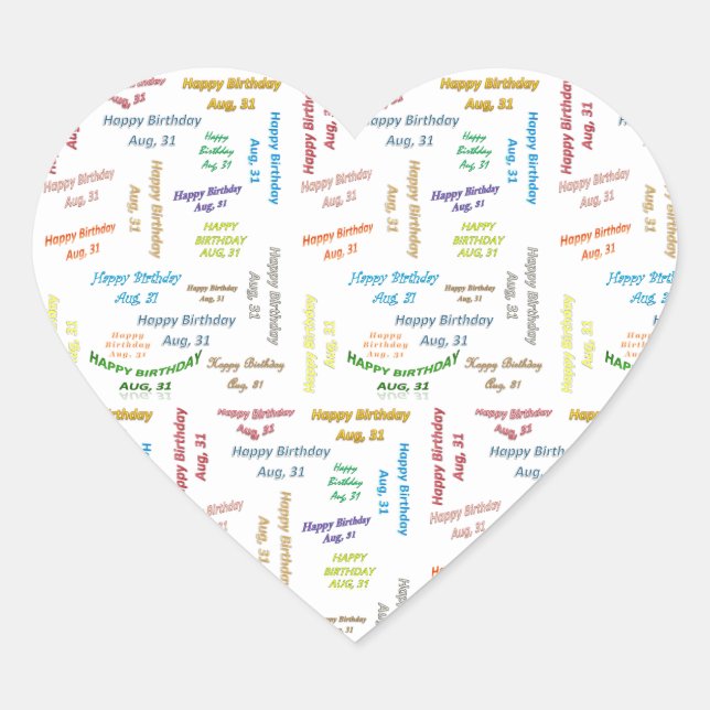 Adesivo Coração August, 31 Birthday Sticker (Frente)