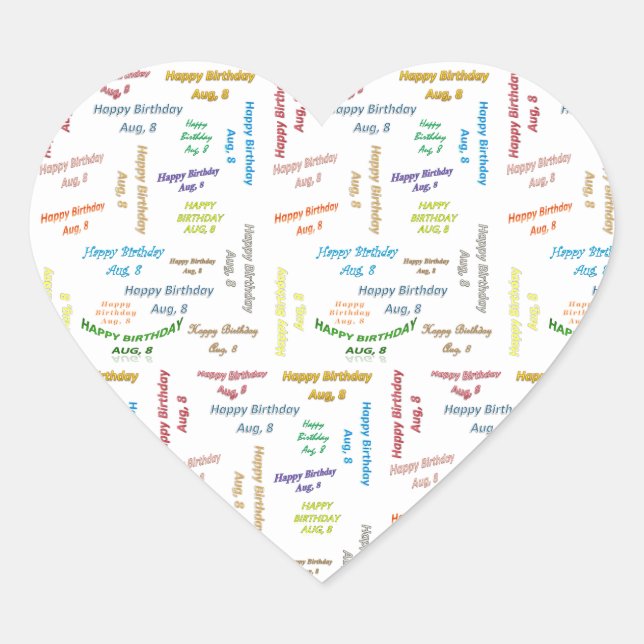 Adesivo Coração August, 8 Birthday Sticker (Frente)