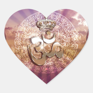 Adesivo Coração AUM Crown emblem rosa yoga mediação