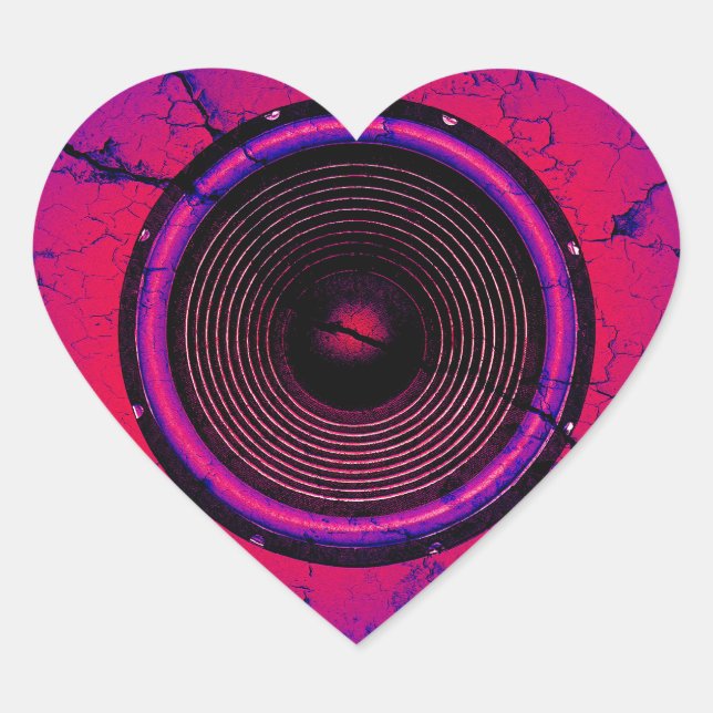 Adesivo Coração Auto-falante de música numa parede rachada (Frente)