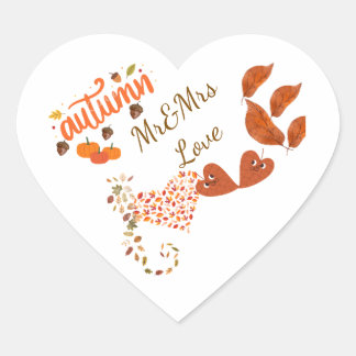 Adesivo Coração Autumn Mr & Mrs Love Heart Wedding Stickers