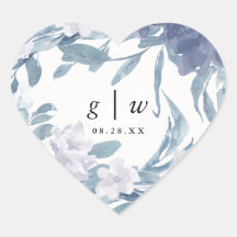 Azul Aquarela Floral com Data de Casamento do Mono