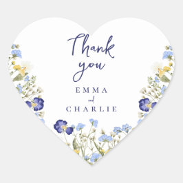 Adesivo Coração Azul botânico Boho Flores Selvagens Casamento russ