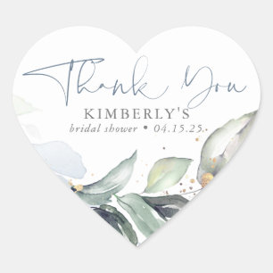 Adesivo Coração Azul empoeirado Greenery Caligrafia Elegante Obrig