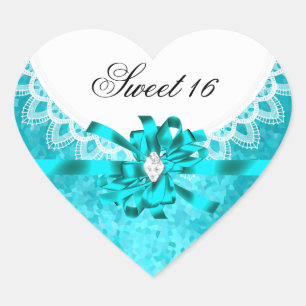 Adesivo Coração Azul Teal Sweet Sixteen Sweet 16 Renda Branca