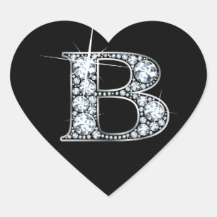 Adesivo Coração "B" Diamond Bling em Black Heart Sticker