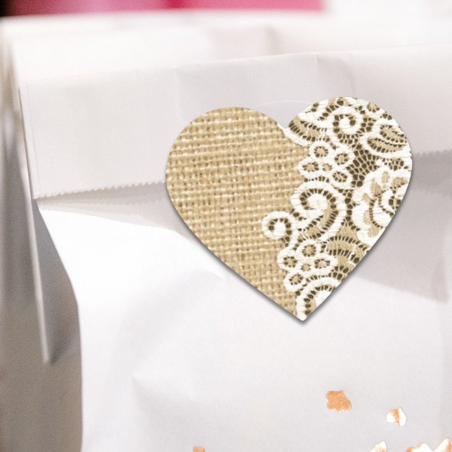 Adesivo Coração Bairácea do oeste da Boêmia (Bohemian Western country rustic burlap and lace Heart Sticker)