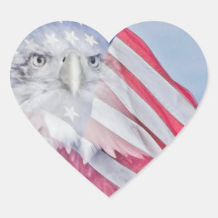 Adesivo Coração Bald Eagle Head e American Flag