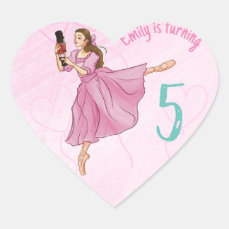 Adesivo Coração Ballerina Nutcracker Birthday - Nome e idade