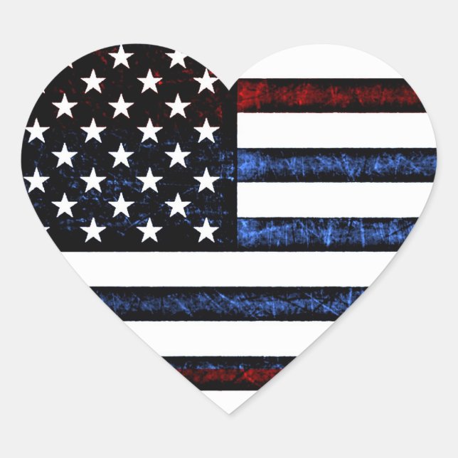 Adesivo Coração Bandeira Americana Patriótica Blue Stickers (Frente)