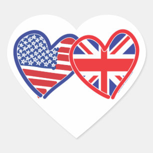 Adesivo Coração Bandeira Americana/Union Jack Flag Hearts