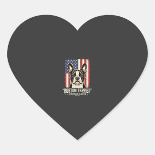 Adesivo Coração Bandeira Clássica Americana Boston Terrier