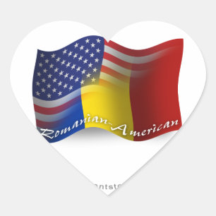 Adesivo Coração Bandeira de ondulação Romeno-Americana