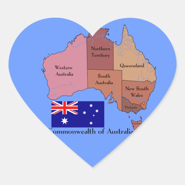 Adesivo Coração Bandeira e Mapa da Austrália (Frente)