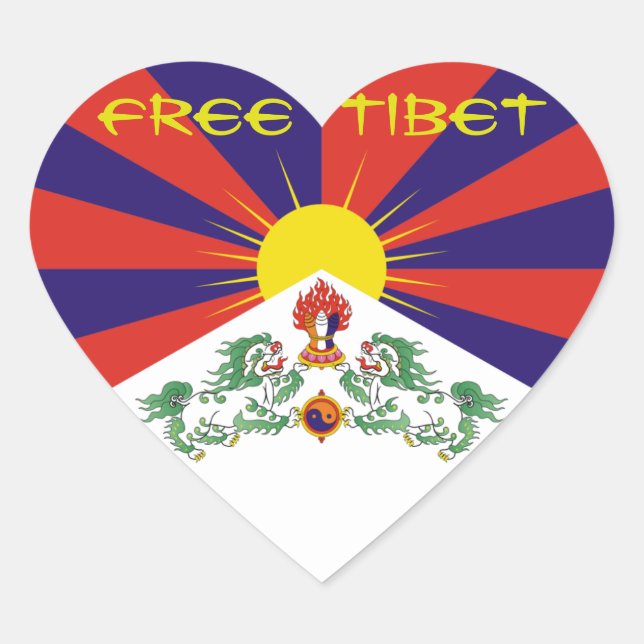 Adesivo Coração Bandeira Tibetano/Tibetano. Tibete livre (Frente)