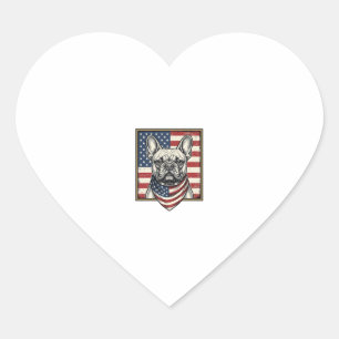 Adesivo Coração Bandeira Vintage Patriótica do Bulldog Francês