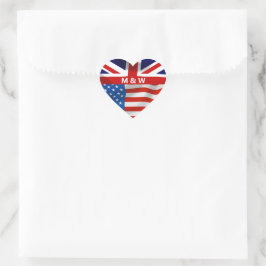 Adesivo Coração Bandeiras Britânicas Americanas Monogramadas
