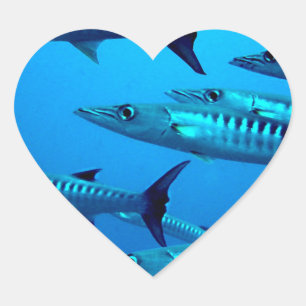 Adesivo Coração barracuda mergulha no mar profundo onda tropical o