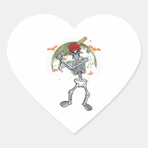 Adesivo Coração Baseball Skeleton Halloween Esporte Sob Lua