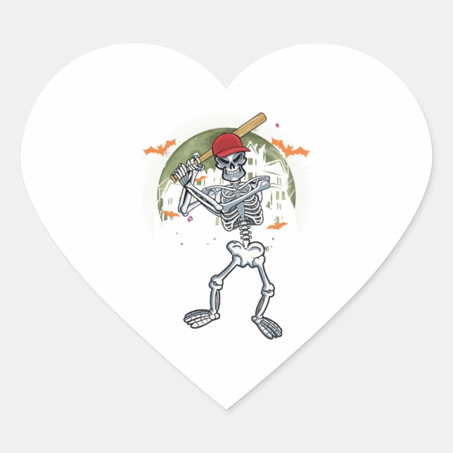 Adesivo Coração Baseball Skeleton Halloween Esporte Sob Lua (Frente)