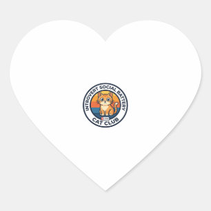 Adesivo Coração Bateria Social de Introvertido Gato Fofo Design de