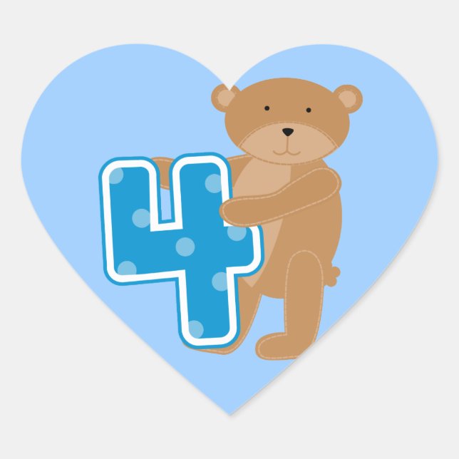 Adesivo Coração Bear 4º aniversário Camisetas e presentes (Frente)
