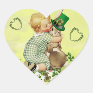 ADESIVO CORAÇÃO BEBÊ QUE ABRAÇA O COELHO, O DIA DE ST PATRICK DO