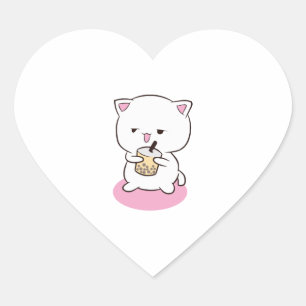 Adesivo Coração Bebendo de gato Boba Milk