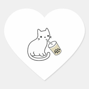 Adesivo Coração Bebendo de gato Boba milk Tea Bobalogia Hoodie