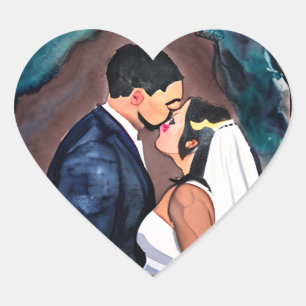 Adesivo Coração Beijo de Noiva e Noivo no Casamento