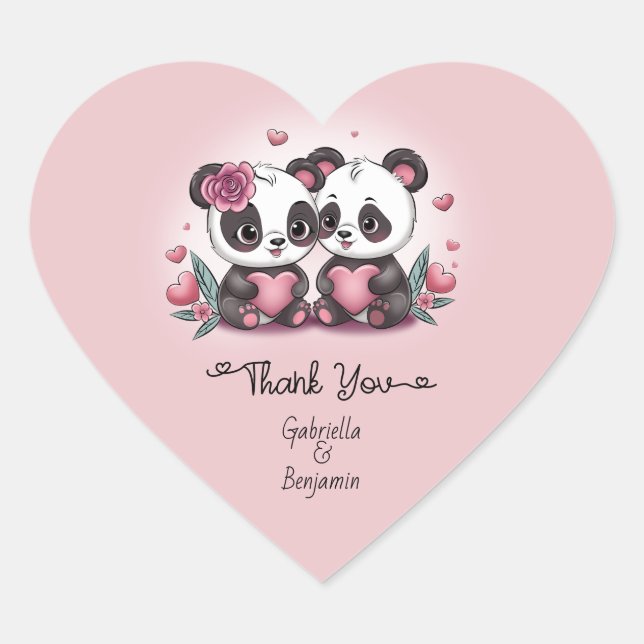Adesivo Coração Bela Cartoon Panda Amor Dia do Namorados Obrigado (Frente)
