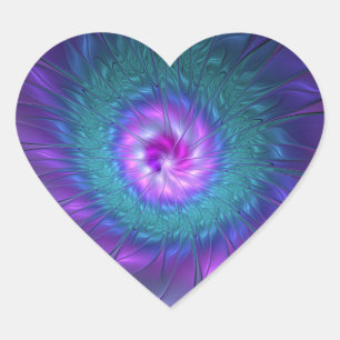 Adesivo Coração Beleza Floral Abstrata Arte Fractal Colorida Flor