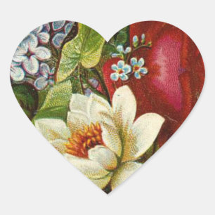 Adesivo Coração Belo Buquê Romântico de Verão com Rosa vermelha