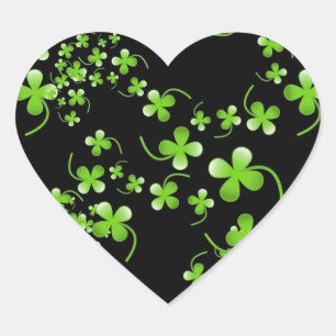 Adesivo Coração Belo padrão de shamrock, acessório verde no preto