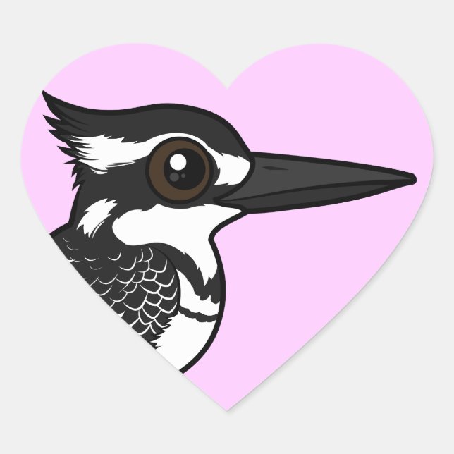 Adesivo Coração Birdorable Pied Kingfisher (Frente)