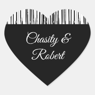 Adesivo Coração Black and White Modern Stripe Salve a placa de dat