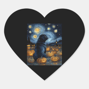 Adesivo Coração Black Pug cão de van gogh estrelado à noite de hal