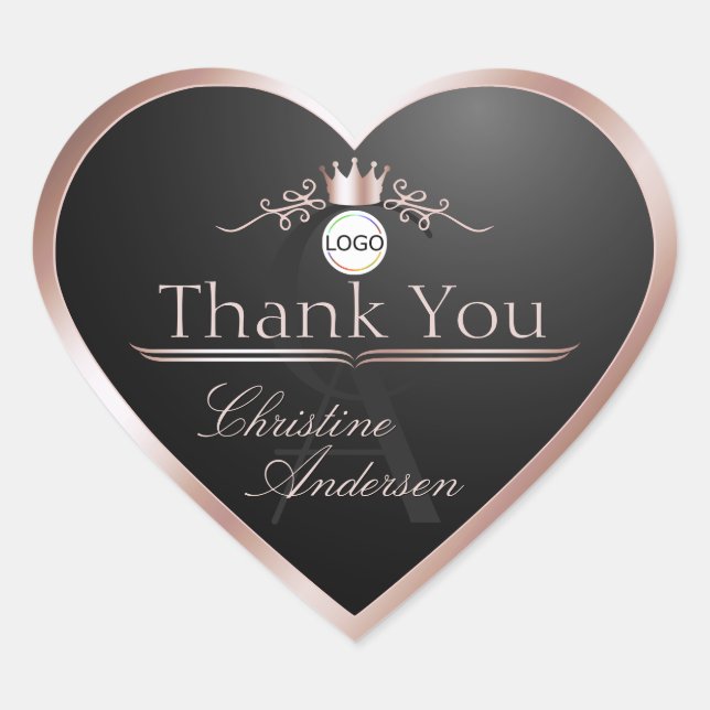 Adesivo Coração Black Rose Gold Frame Logo and Monogram Thank You (Frente)