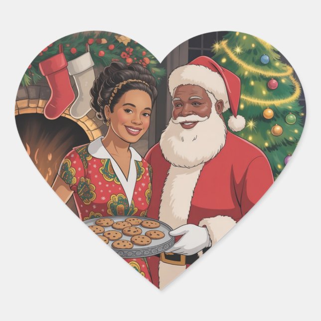 Adesivo Coração Black Santa & Mrs. Claus Christmas Card  (Frente)