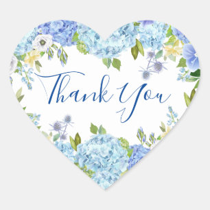Adesivo Coração Blue Hydrangea Floral Greenery Watercolor Casament