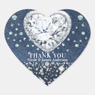 Adesivo Coração Blue Jean Denim & Diamantes Brilho Diamante Coraçã