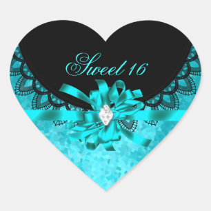 Adesivo Coração Blue Turquesa Sweet Sixteen Sweet 16 Preto Renda