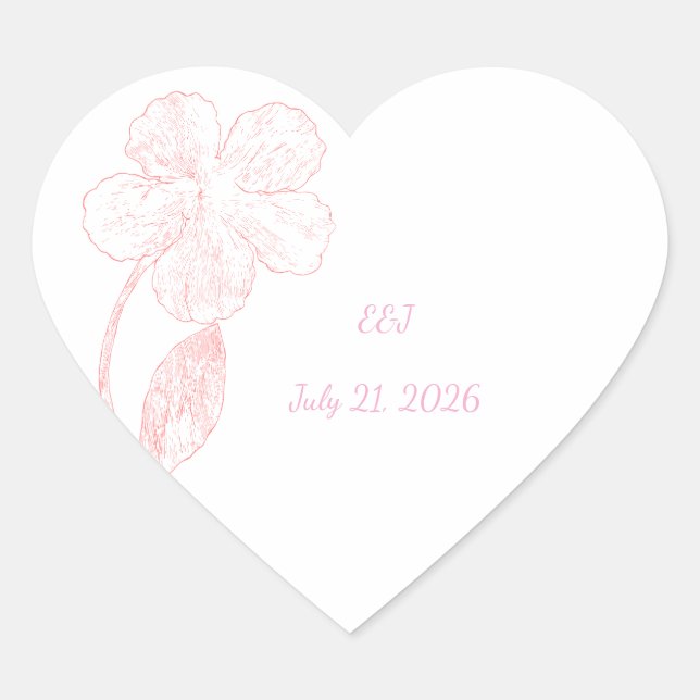 Adesivo Coração Blush Pink Floral Line Art Wedding (Frente)